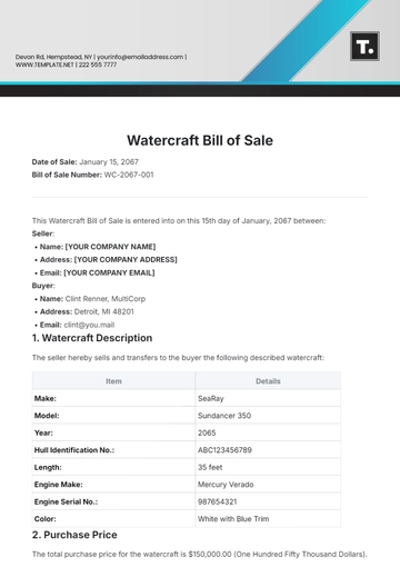 Free Watercraft Bill of Sale Template to Edit Online