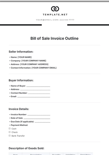 Free Bill of Sale Invoice Outline Template to Edit Online