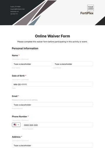 Free Online Waiver Form Template to Edit Online