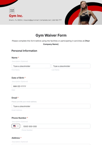 Free Gym Waiver Form Template to Edit Online