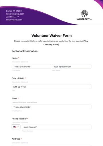 Free Volunteer Waiver Form Template to Edit Online