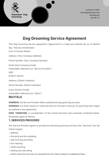 Free Dog Grooming Service Agreement Template to Edit Online