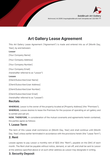 Free Art Gallery Lease Agreement Template to Edit Online