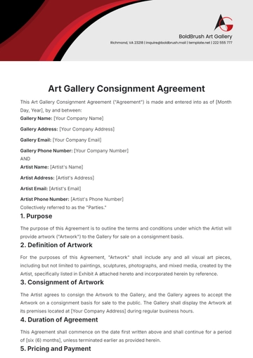 Free Art Gallery Consignment Agreement Template to Edit Online