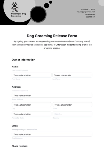 Free Dog Grooming Release Form Template to Edit Online