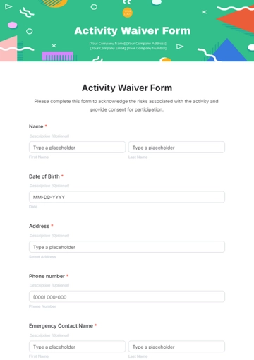 Free Activity Waiver Form Template to Edit Online