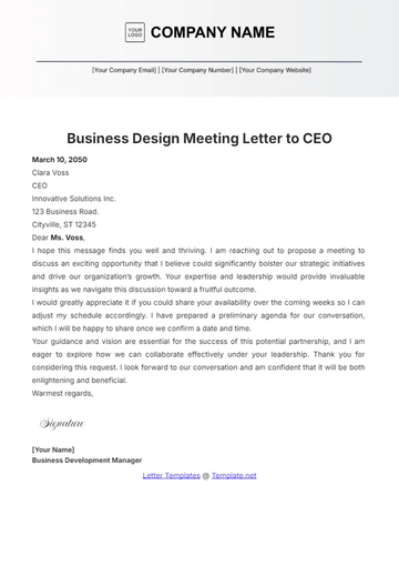 Free Business Design  Meeting Letter to CEO Template to Edit Online