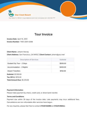 Free Tour Invoice Template to Edit Online