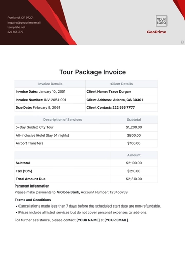 Free Tour Package Invoice Template to Edit Online