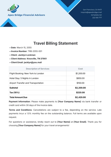 Free Travel Billing Statement Template to Edit Online