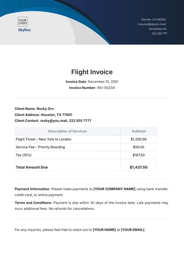 Free Flight Invoice Template to Edit Online