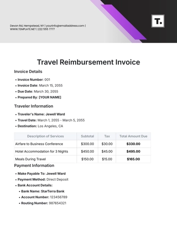 Free Travel Reimbursement Invoice Template to Edit Online