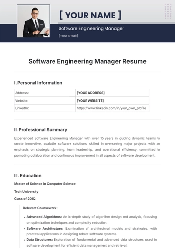 Free Software Engineering Manager Resume Template to Edit Online