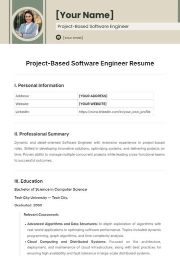 Free Project-Based Software Engineer Resume Template to Edit Online