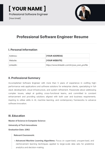 Free Professional Software Engineer Resume Template to Edit Online