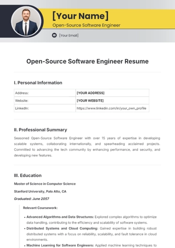 Free Open-Source Software Engineer Resume Template to Edit Online