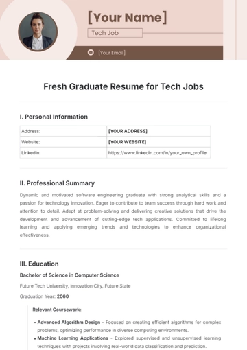 Free Fresh Graduate Resume for Tech Jobs Template to Edit Online