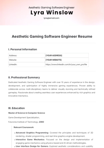Free Aesthetic Gaming Software Engineer Resume Template to Edit Online