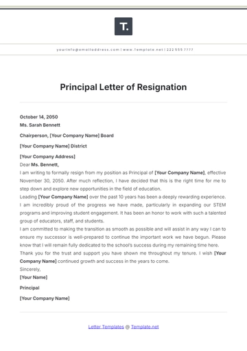 Free Principal Letter of Resignation Template to Edit Online