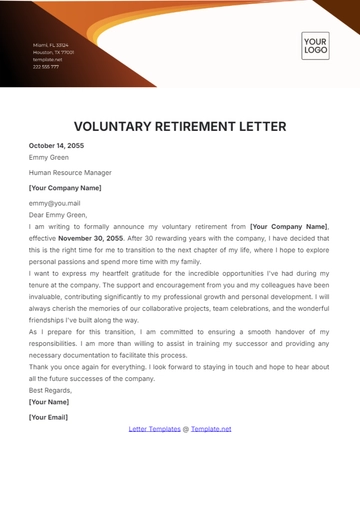 Free Voluntary Retirement Letter Template to Edit Online