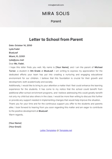 Free Letter to School from Parent Template to Edit Online