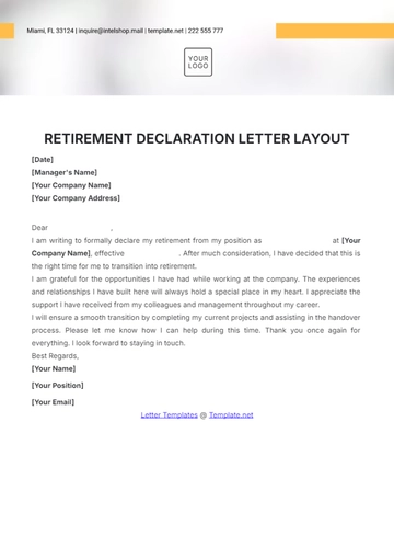 Free Retirement Declaration Letter Layout Template to Edit Online