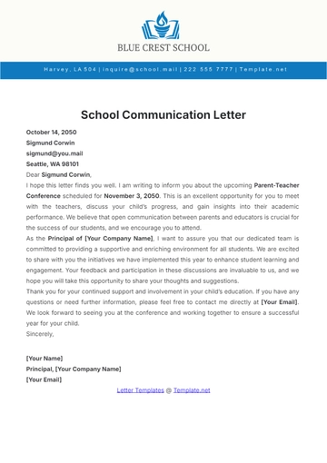 Free School Communication Letter Template to Edit Online
