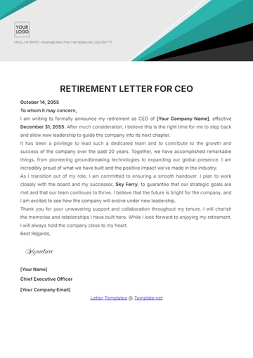 Free Retirement Letter for CEO Template to Edit Online