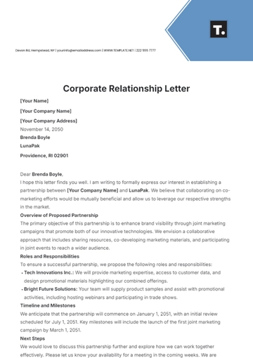 Free Corporate Relationship Letter Template to Edit Online