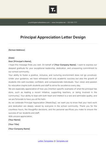 Free Principal Appreciation Letter Design Template to Edit Online