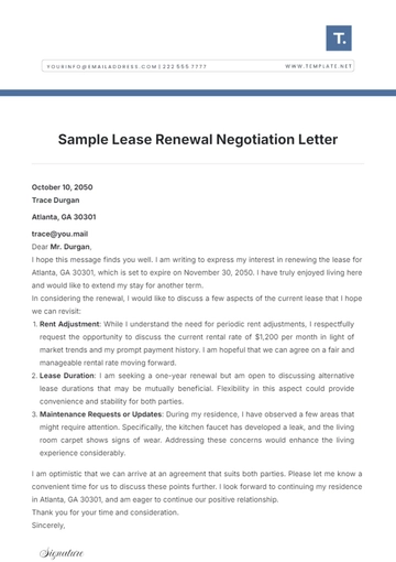 Free Sample Lease Renewal Negotiation Letter Template to Edit Online