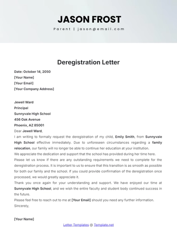 Free School Deregistration Letter Template to Edit Online