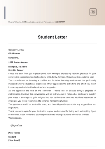 Free Student Letter Template to Edit Online