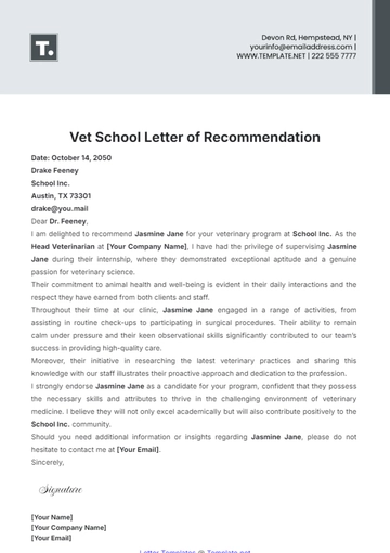 Free Vet School Letter of Recommendation Template to Edit Online