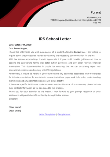 Free IRS School Letter Template to Edit Online