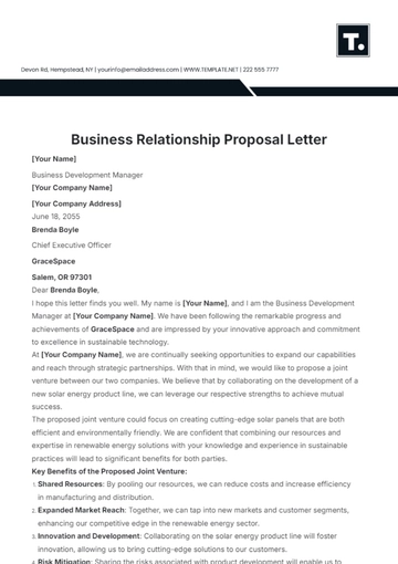 Free Business Relationship Proposal Letter Template to Edit Online