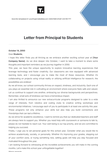 Free Letter from Principal to Students Template to Edit Online
