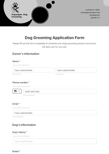 Free Dog Grooming Application Form Template to Edit Online