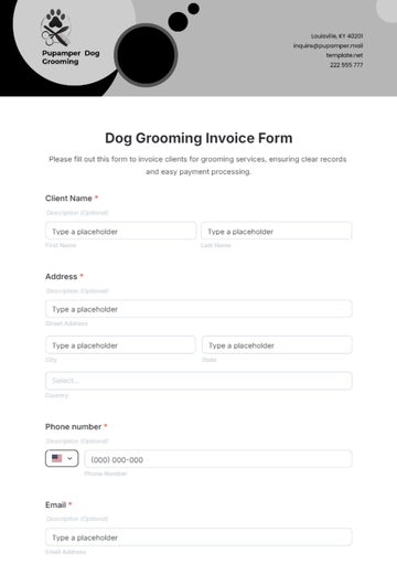 Free Dog Grooming Invoice Form Template to Edit Online