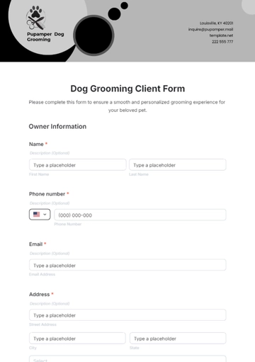 Free Dog Grooming Client Form Template to Edit Online