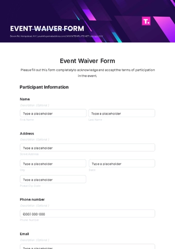 Free Event Waiver Form Template to Edit Online
