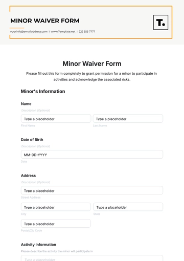 Free Minor Waiver Form Template to Edit Online
