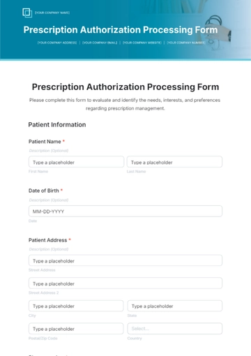 Free Prescription Authorization Processing Form Template to Edit Online Free Prescription Authorization Processing Form Template to Edit Online
