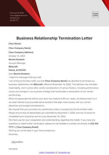 Free Business Relationship Termination Letter Template to Edit Online