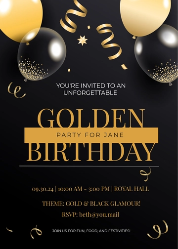 Free Golden and Black Birthday Party Invitation Template to Edit Online Free Golden and Black Birthday Party Invitation Template to Edit Online