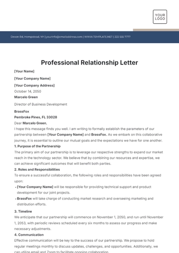 Free Professional Relationship Letter Template to Edit Online