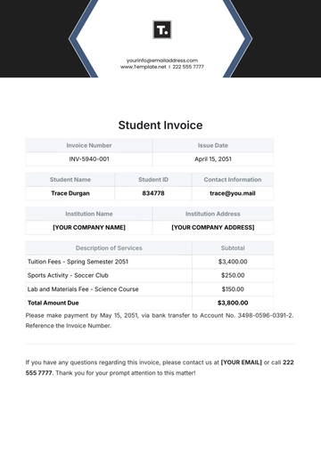 Free Student Invoice Template to Edit Online