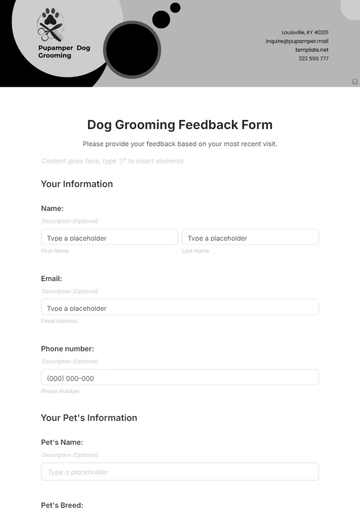 Free Dog Grooming Feedback Form Template to Edit Online