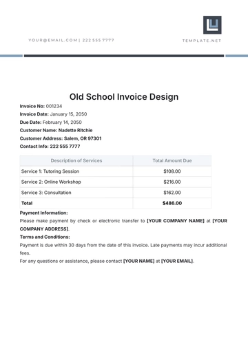 Free Old School Invoice Design Template to Edit Online