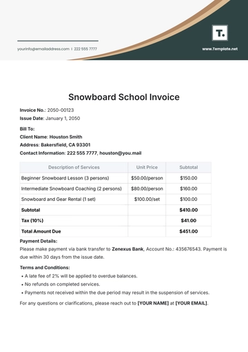 Free Snowboard School Invoice Template to Edit Online